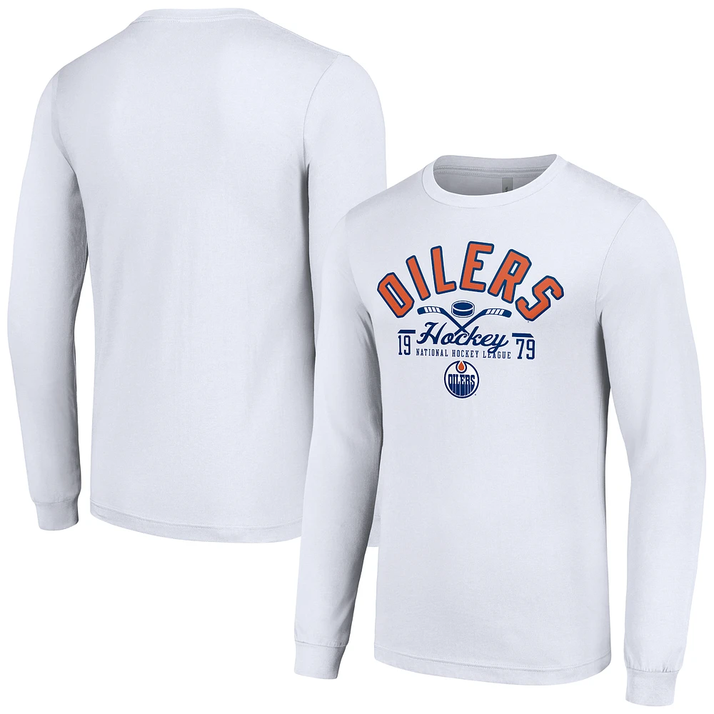 Men's Starter White Edmonton Oilers Puck Long Sleeve T-Shirt