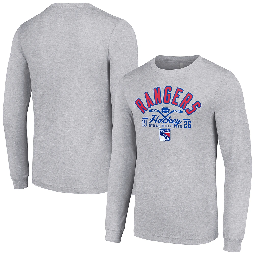 Men's Starter Heather Gray New York Rangers Puck Long Sleeve T-Shirt