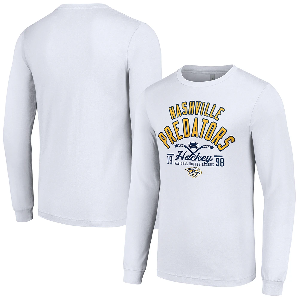 Men's Starter White Nashville Predators Puck Long Sleeve T-Shirt