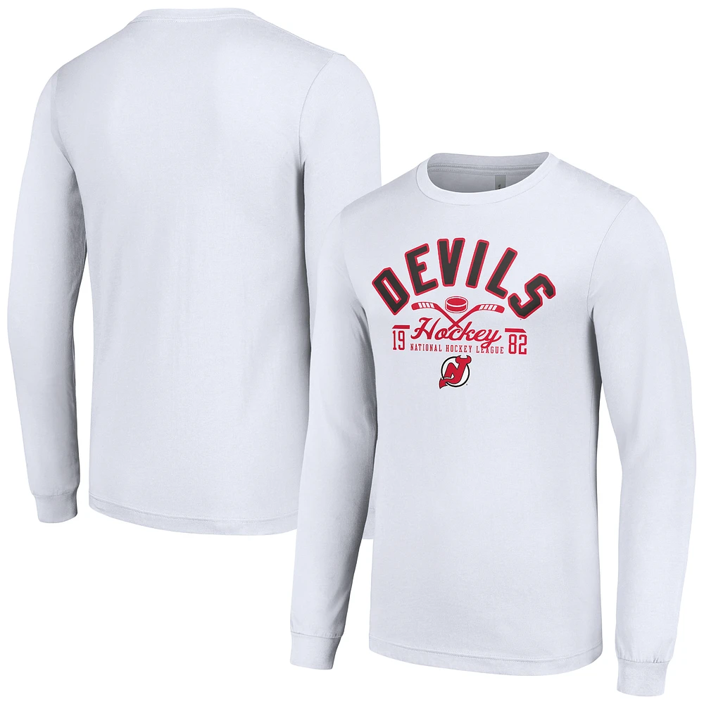 Men's Starter White New Jersey Devils Puck Long Sleeve T-Shirt