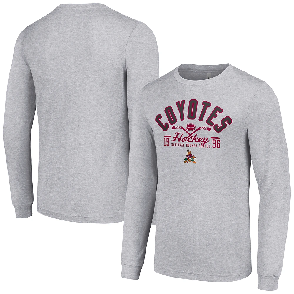 Men's Starter Heather Gray Arizona Coyotes Puck Long Sleeve T-Shirt