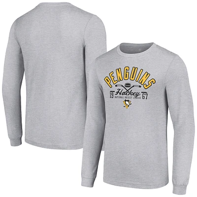 Men's Starter Heather Gray Pittsburgh Penguins Puck Long Sleeve T-Shirt
