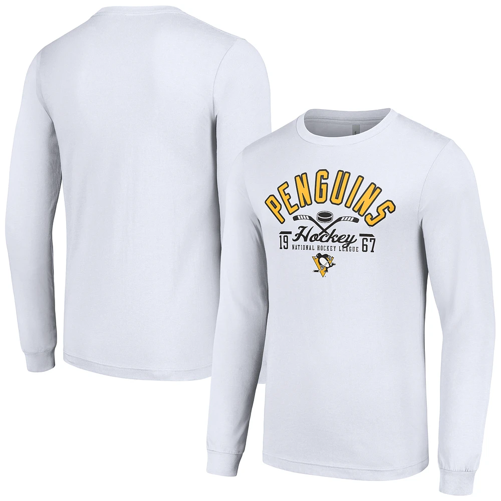 Men's Starter White Pittsburgh Penguins Puck Long Sleeve T-Shirt