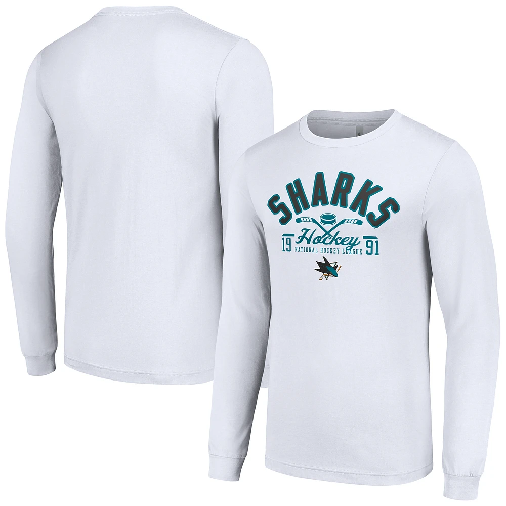 Men's Starter White San Jose Sharks Puck Long Sleeve T-Shirt