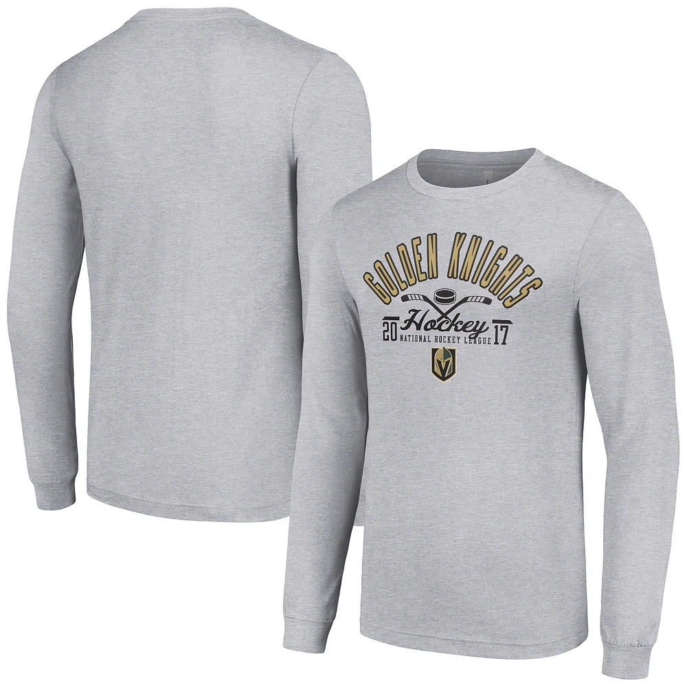 Men's Starter Heather Gray Vegas Golden Knights Puck Long Sleeve T-Shirt
