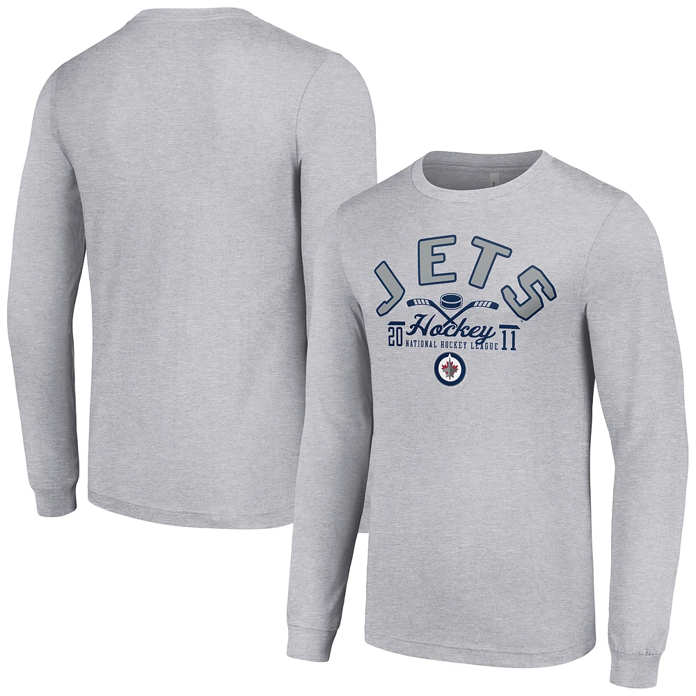Men's Starter Heather Gray Winnipeg Jets Puck Long Sleeve T-Shirt