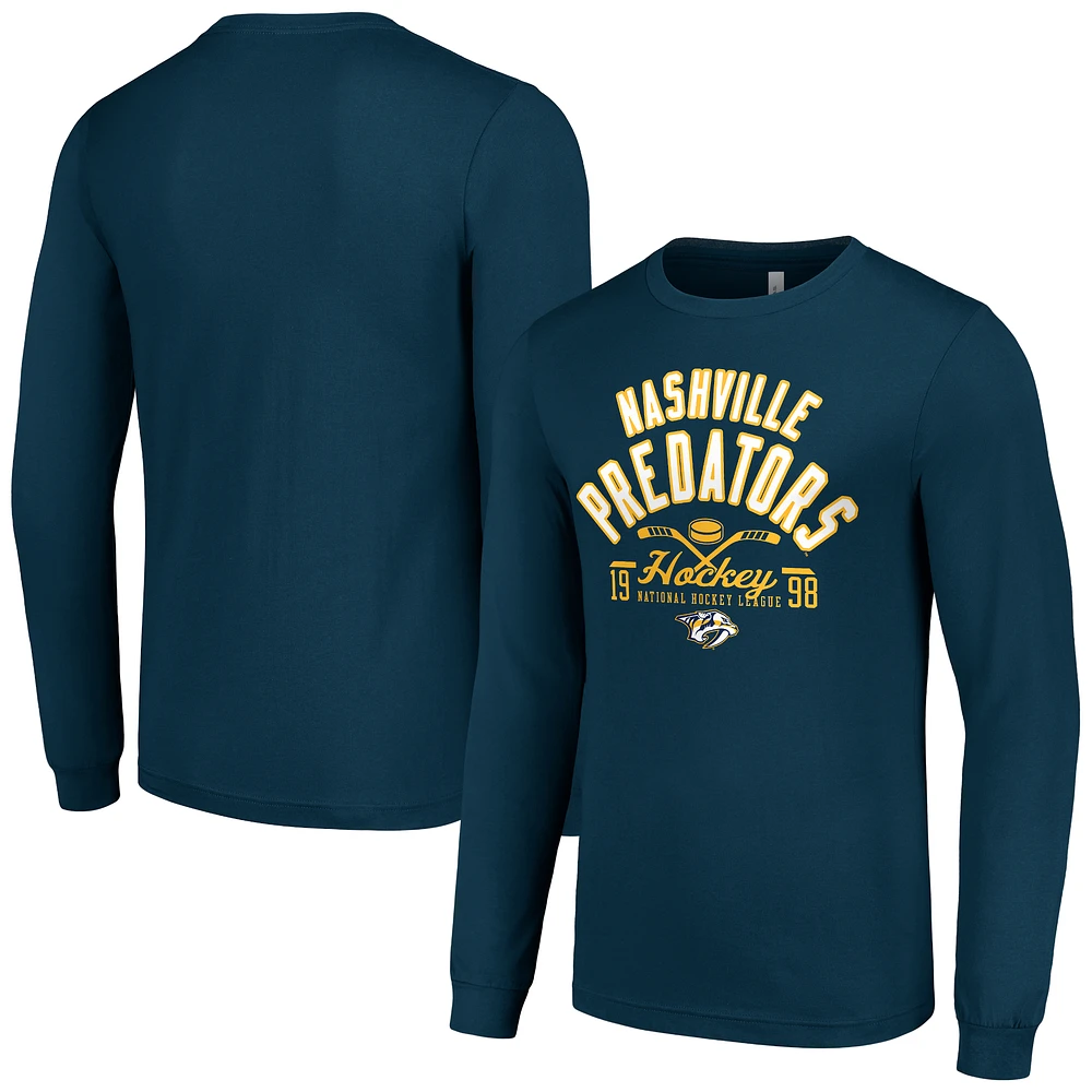 Men's Starter Navy Nashville Predators Puck Long Sleeve T-Shirt