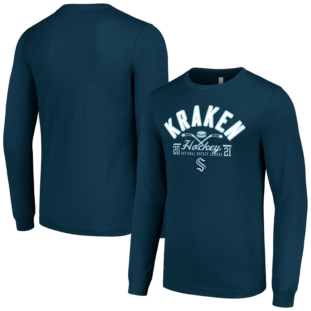 Men's Starter Deep Sea Blue Seattle Kraken Puck Long Sleeve T-Shirt