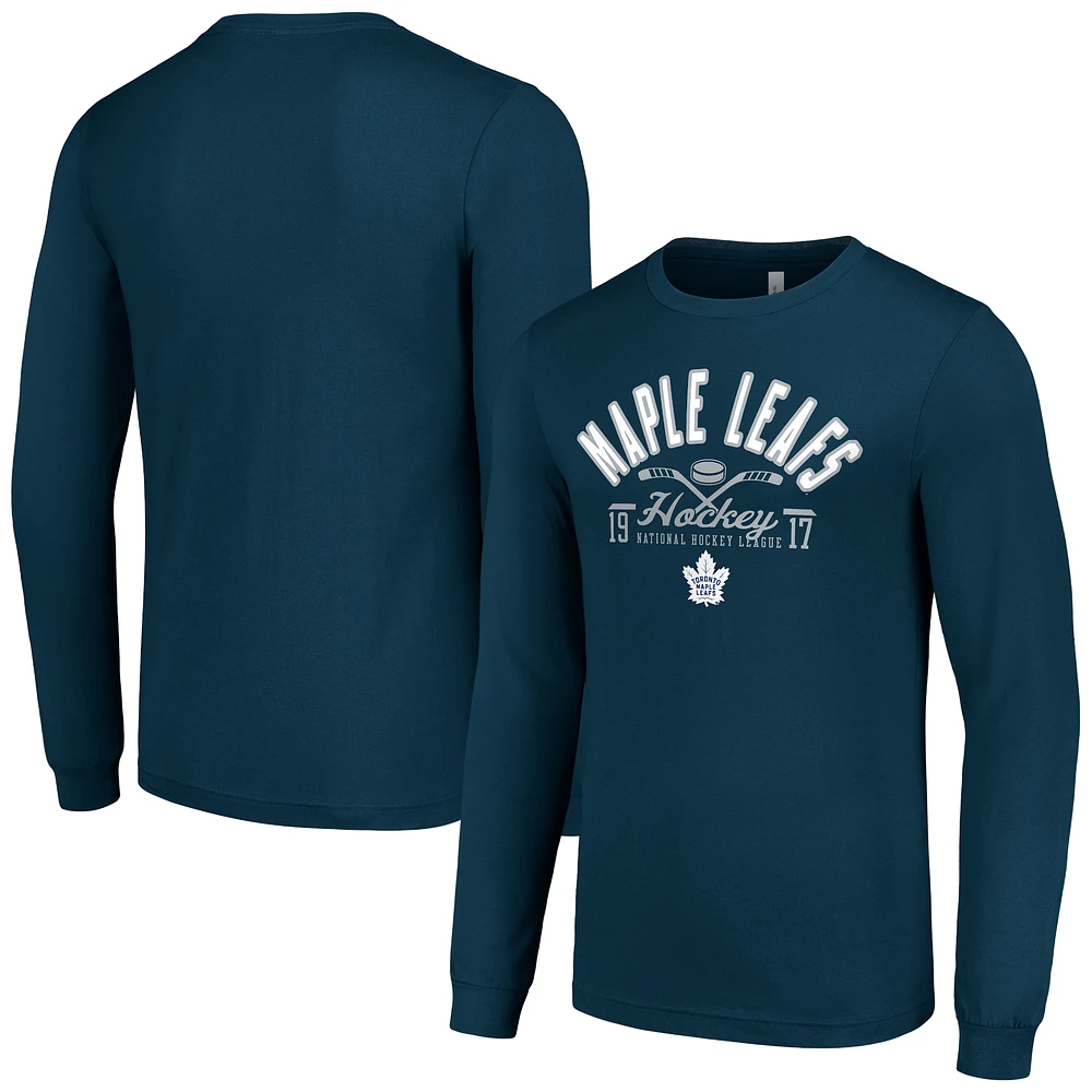 Men's Starter Navy Toronto Maple Leafs Puck Long Sleeve T-Shirt