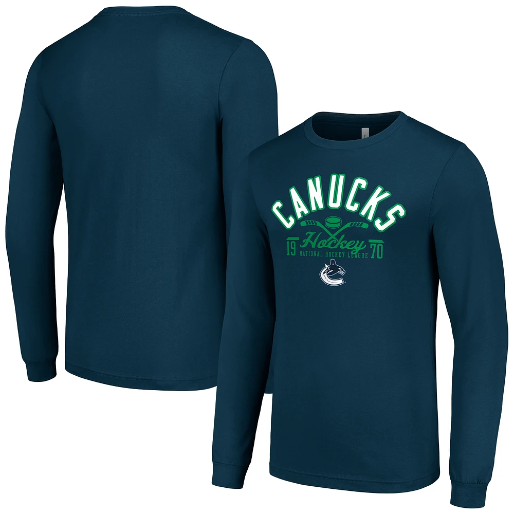 Men's Starter Navy Vancouver Canucks Puck Long Sleeve T-Shirt