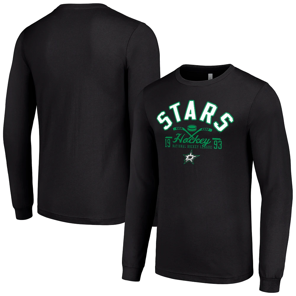 Men's Starter Black Dallas Stars Puck Long Sleeve T-Shirt