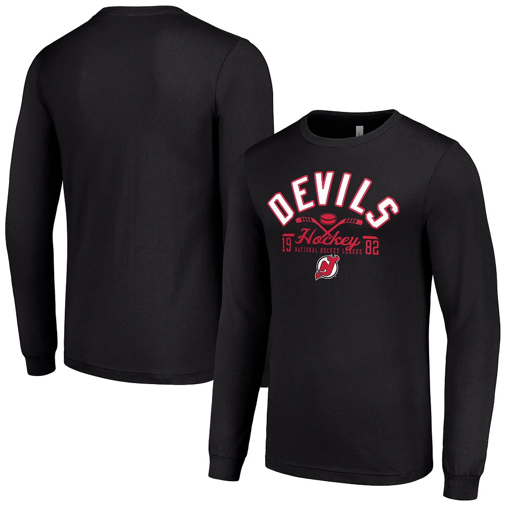 Men's Starter Black New Jersey Devils Puck Long Sleeve T-Shirt