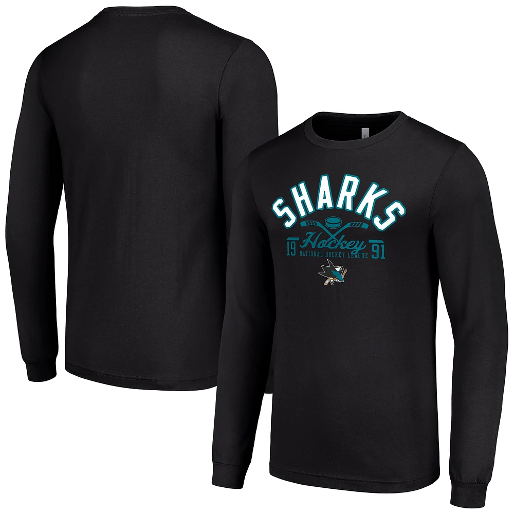 Men's Starter Black San Jose Sharks Puck Long Sleeve T-Shirt