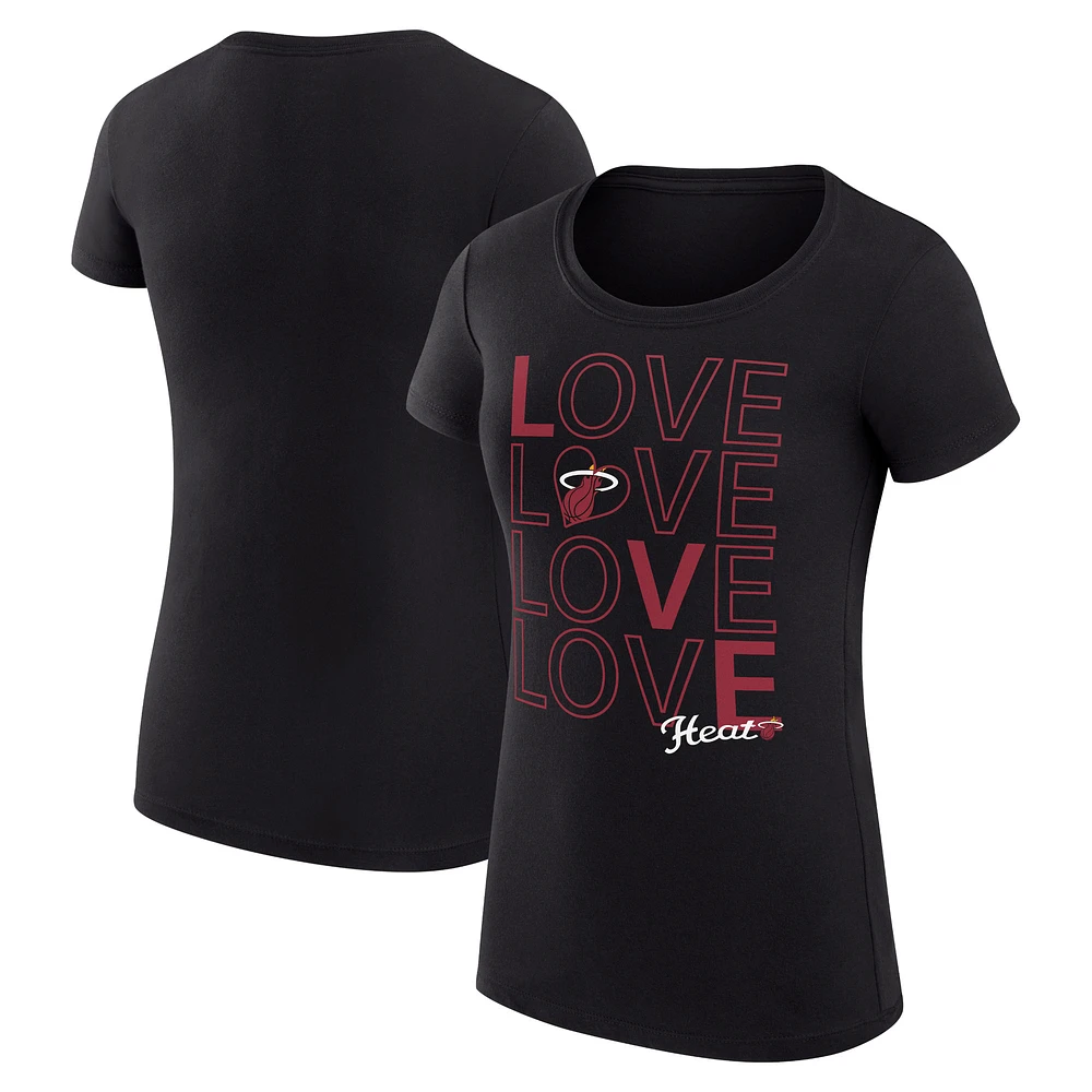 Women's G-III 4Her by Carl Banks Black Miami Heat Super-Slim Fit Lightweight Basketball Love T-Shirt