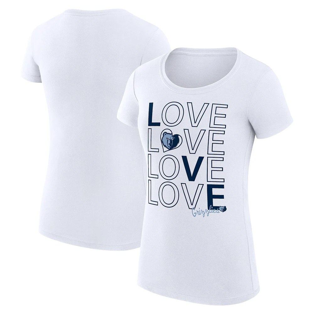 Women's G-III 4Her by Carl Banks White Memphis Grizzlies Super-Slim Fit Lightweight Basketball Love T-Shirt