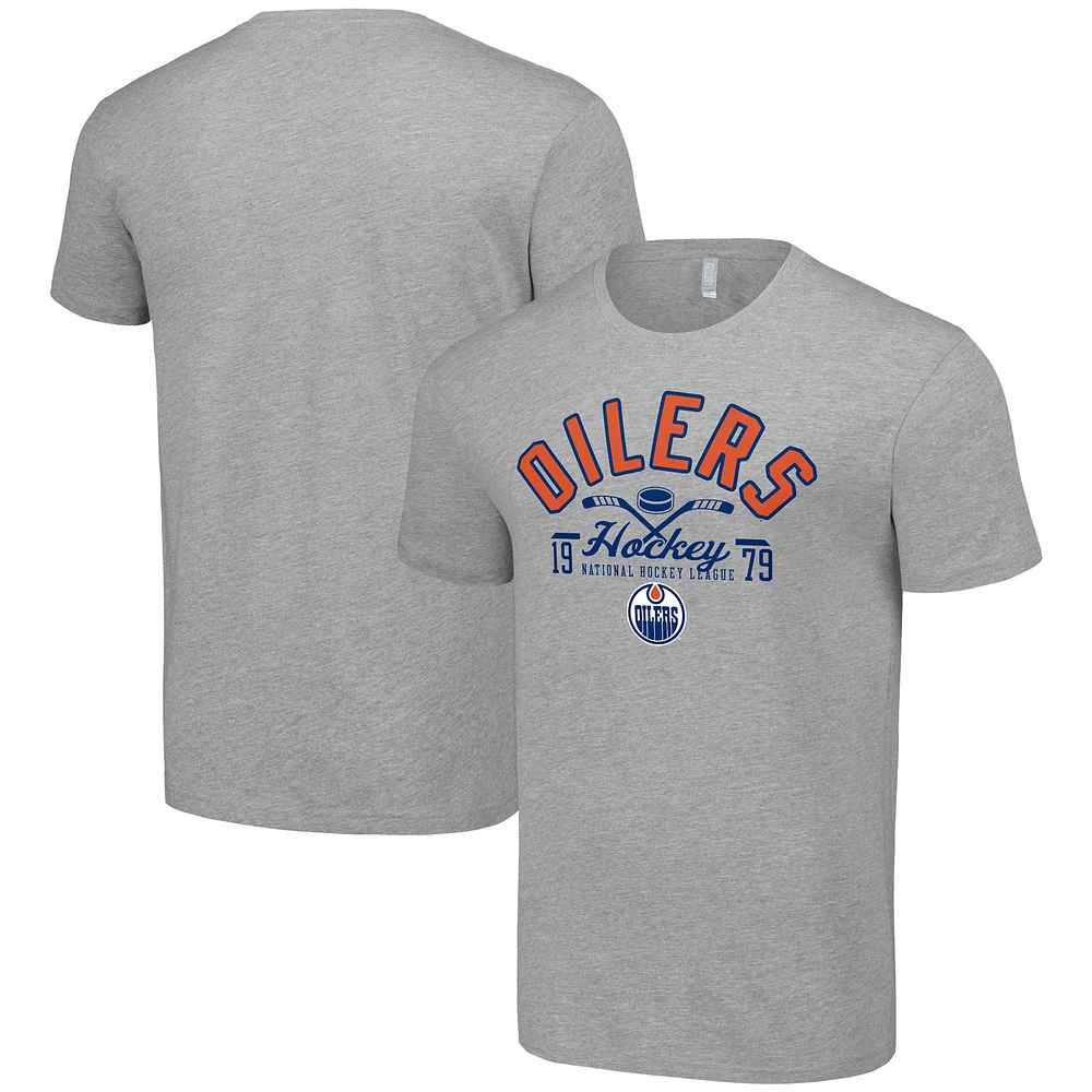 Men's Starter Heather Gray Edmonton Oilers Half Puck T-Shirt