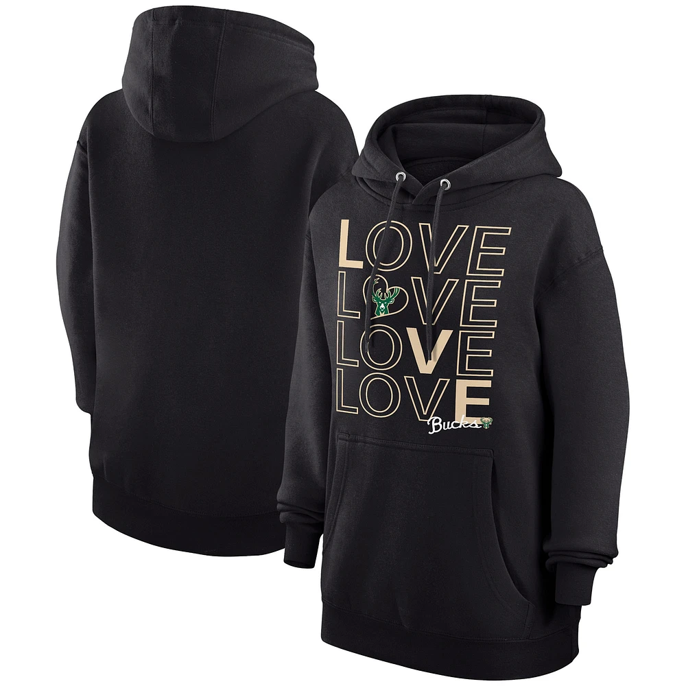 Women's G-III 4Her by Carl Banks Black Milwaukee Bucks Basketball Love Fleece Pullover Hoodie
