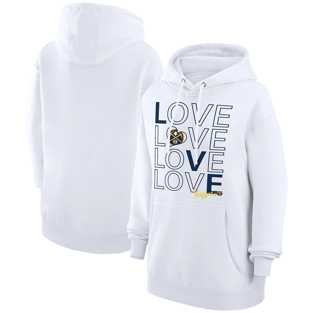 Women's G-III 4Her by Carl Banks White Denver Nuggets Basketball Love Fleece Pullover Hoodie