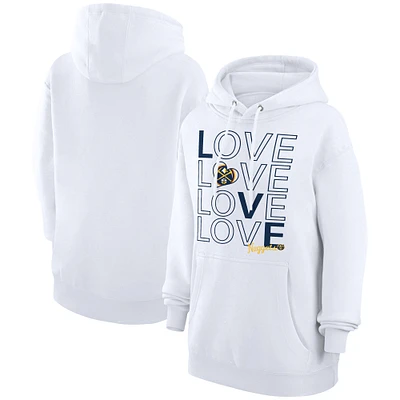 Women's G-III 4Her by Carl Banks White Denver Nuggets Basketball Love Fleece Pullover Hoodie