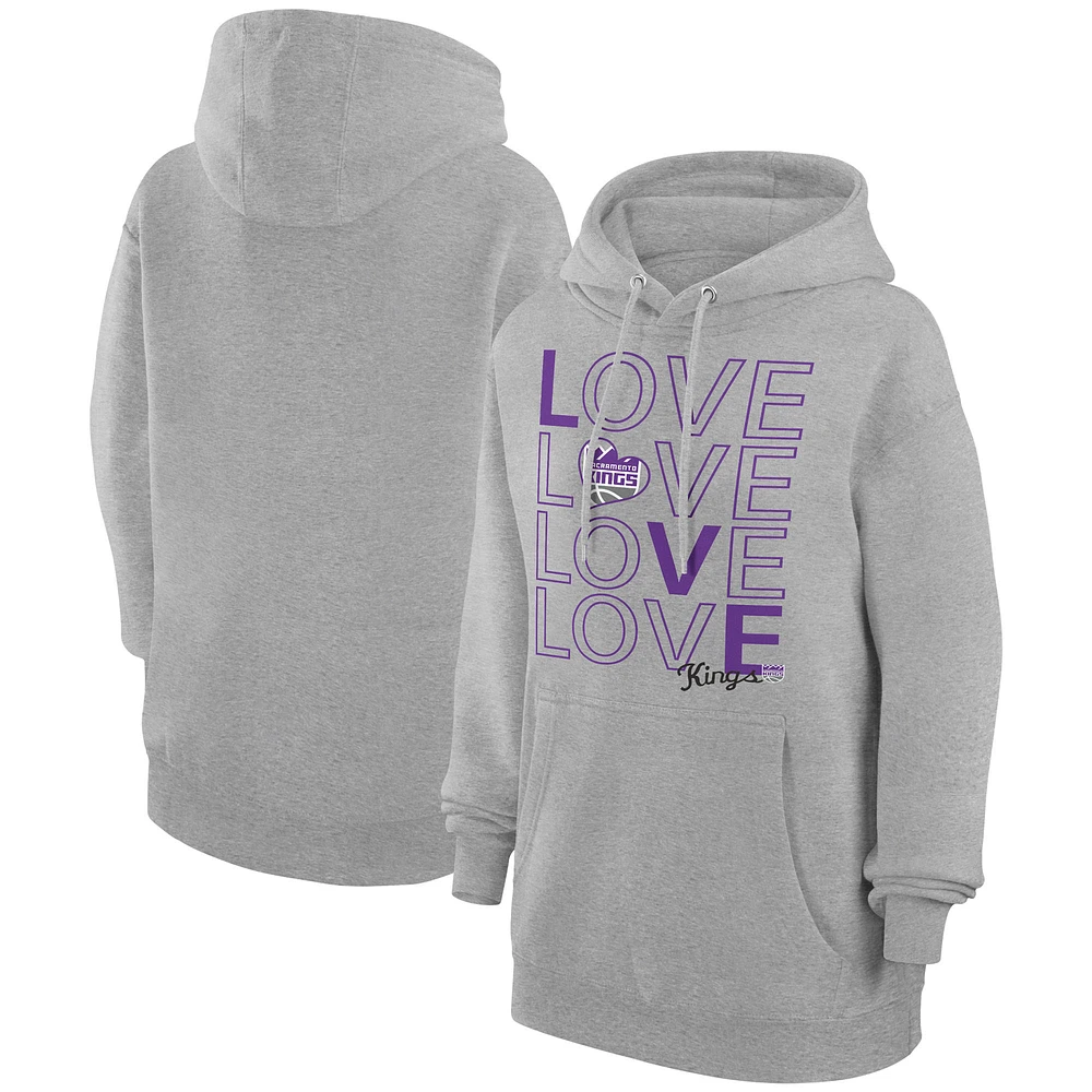 Women's G-III 4Her by Carl Banks Heather Gray Sacramento Kings Basketball Love Fleece Pullover Hoodie