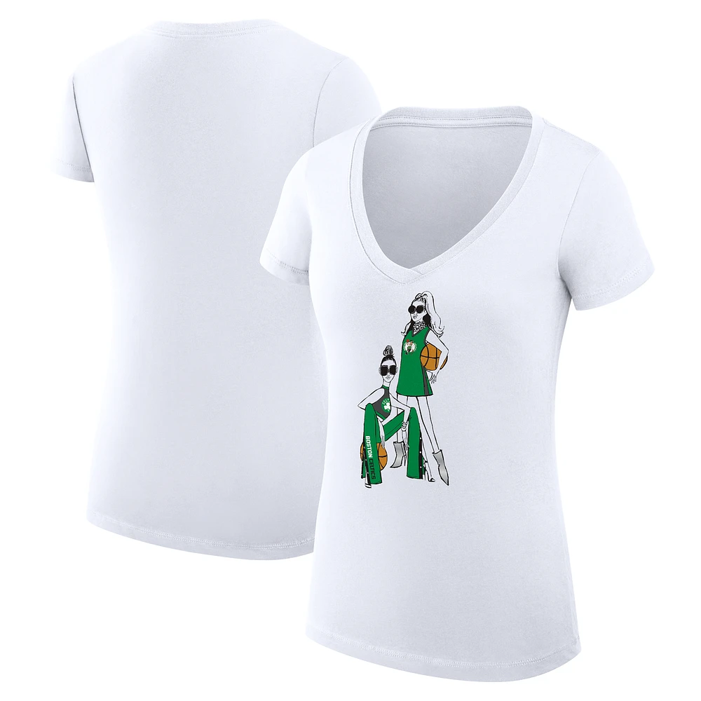 Women's G-III 4Her by Carl Banks White Boston Celtics Super-Slim Fit Lightweight Basketball Girls V-Neck T-shirt