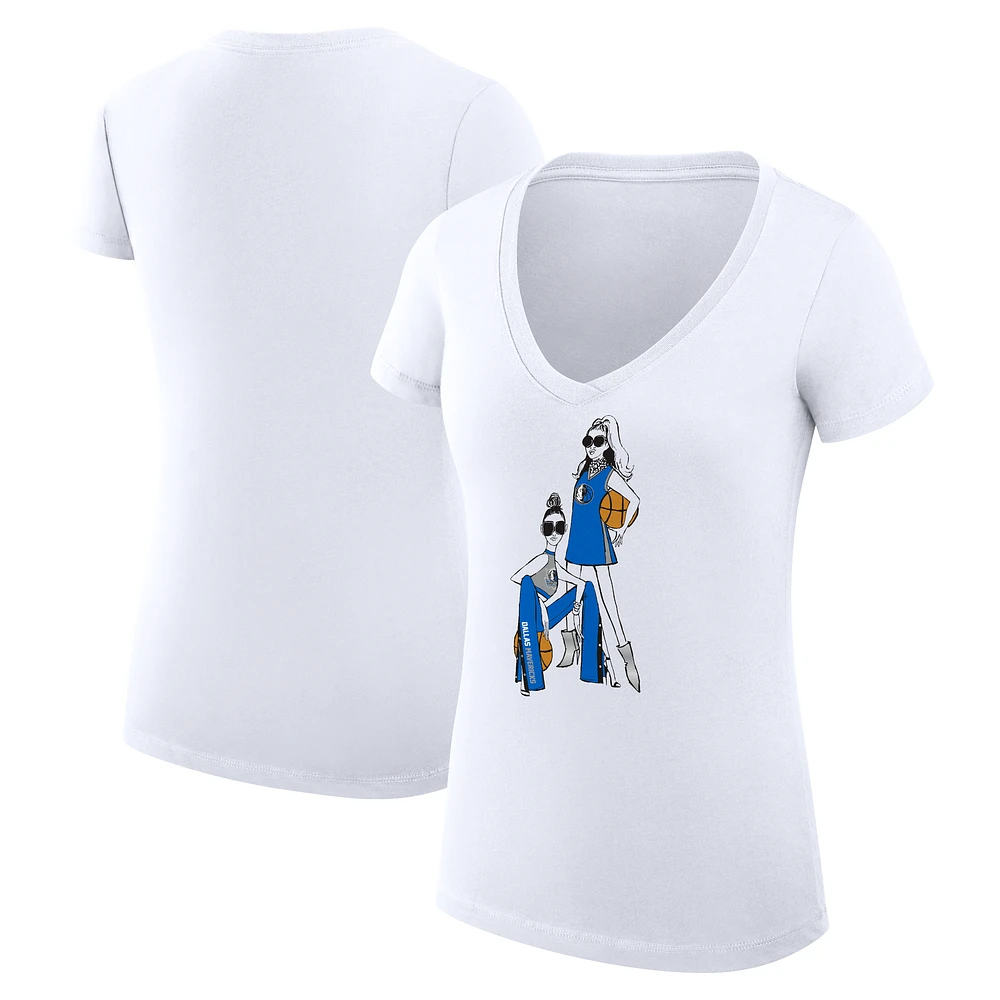 Women's G-III 4Her by Carl Banks White Dallas Mavericks Super-Slim Fit Lightweight Basketball Girls V-Neck T-shirt