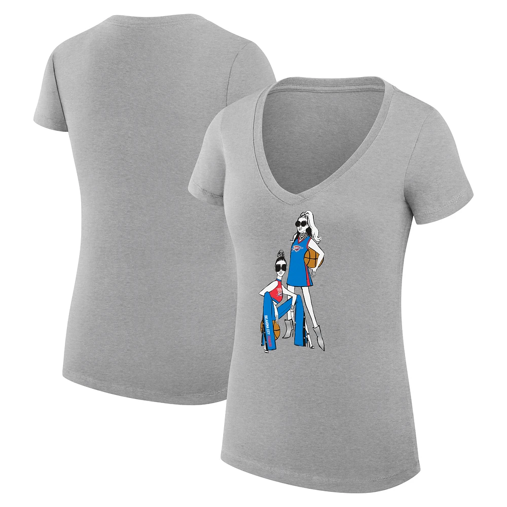 Women's G-III 4Her by Carl Banks Heather Gray Oklahoma City Thunder Super-Slim Fit Lightweight Basketball Girls V-Neck T-shirt