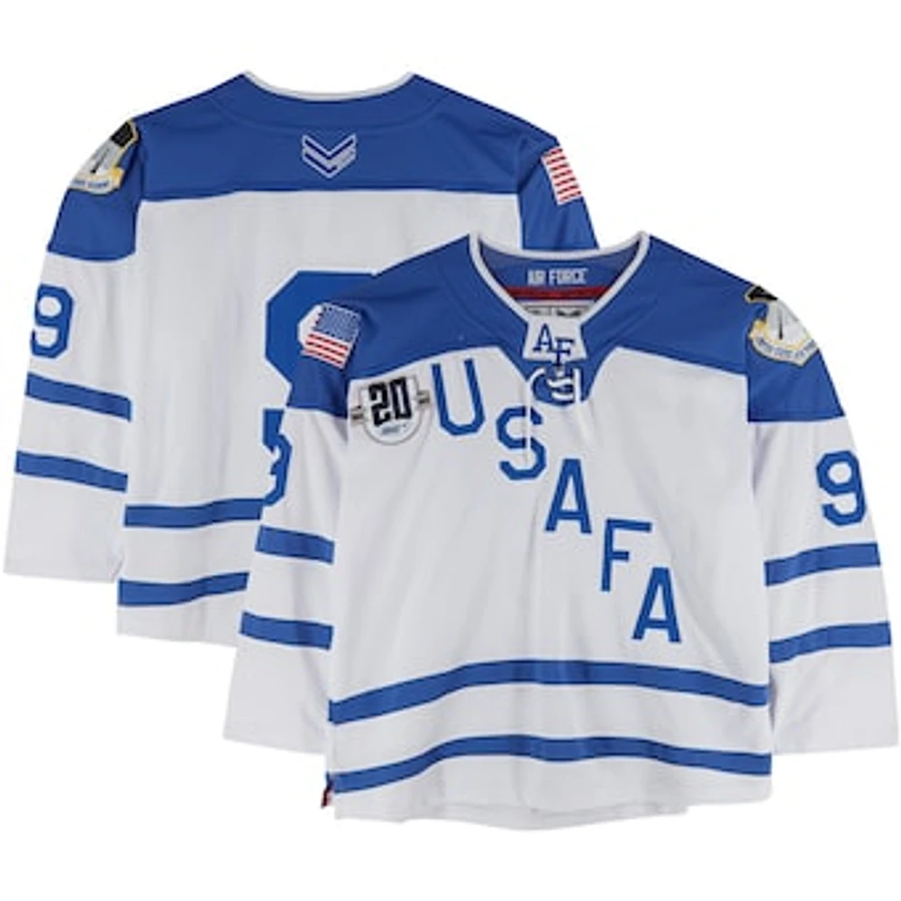 Air Force Falcons Team-Issued #9 White Jersey with Atlantic Hockey 20th Anniversary Patch from the Hockey Program