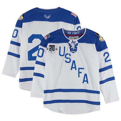 Air Force Falcons Team-Issued #20 White Jersey with Atlantic Hockey 20th Anniversary Patch from the Hockey Program