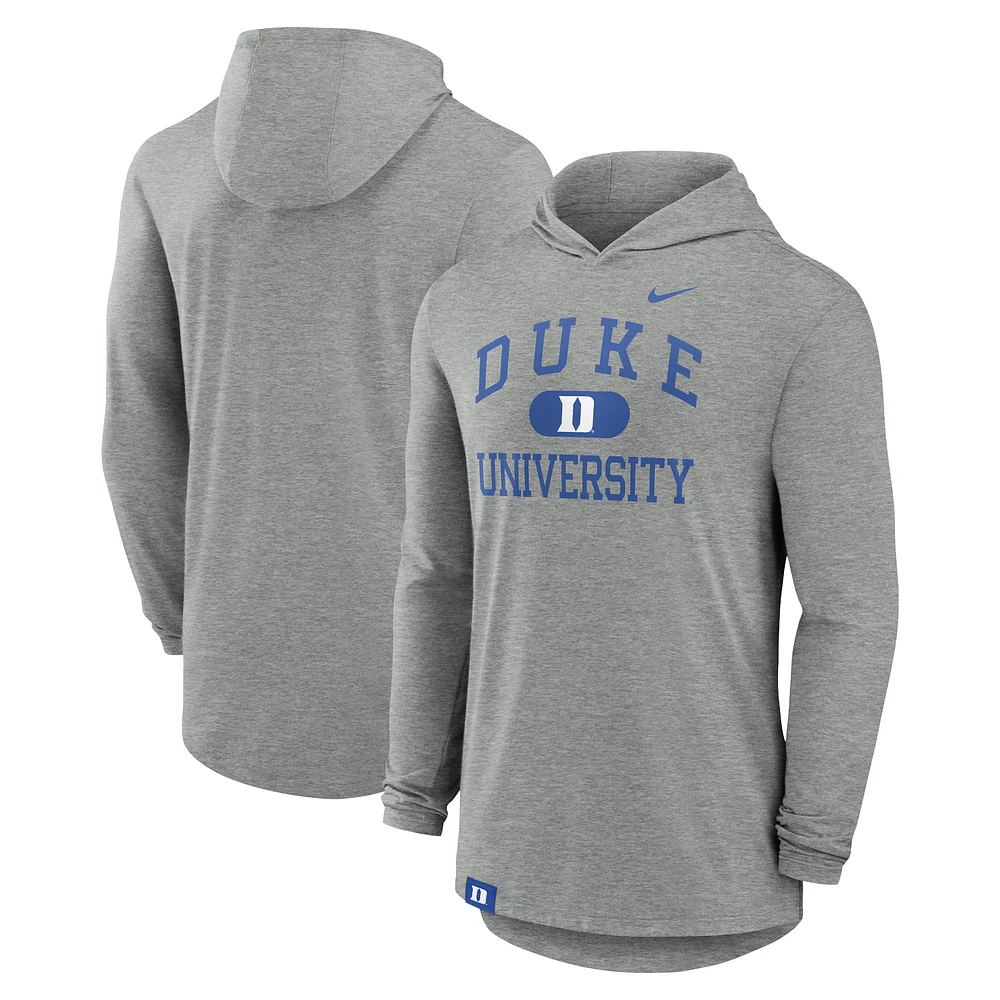 Men's Nike Heather Gray Duke Blue Devils Blitz Tri-Blend Performance Long Sleeve Hoodie T-Shirt