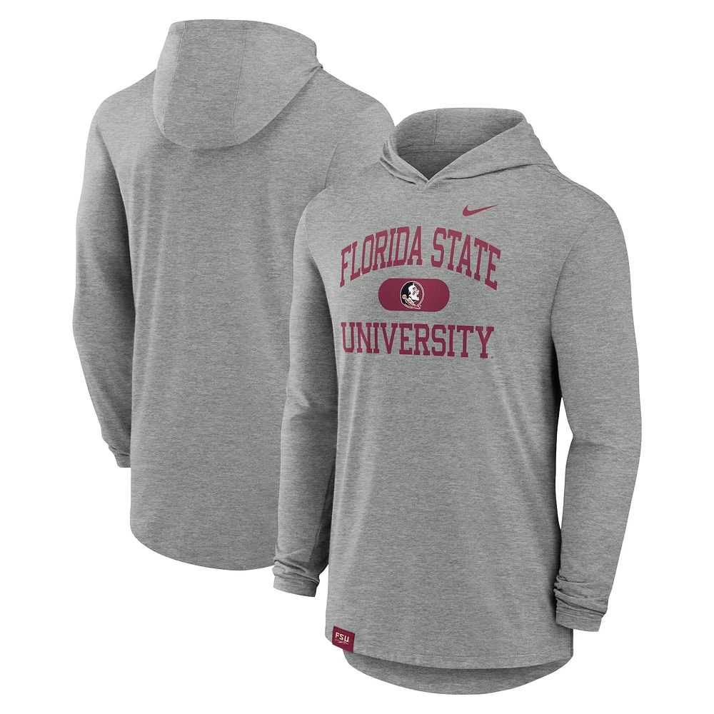Men's Nike Heather Gray Florida State Seminoles Blitz Tri-Blend Performance Long Sleeve Hoodie T-Shirt