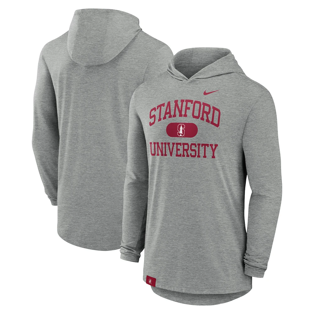 Men's Nike Heather Gray Stanford Cardinal Blitz Tri-Blend Performance Long Sleeve Hoodie T-Shirt