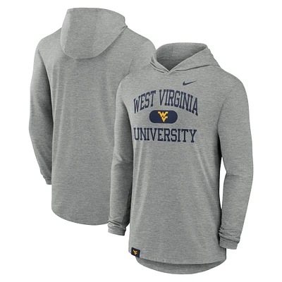 Men's Nike Heather Gray West Virginia Mountaineers Blitz Tri-Blend Performance Long Sleeve Hoodie T-Shirt