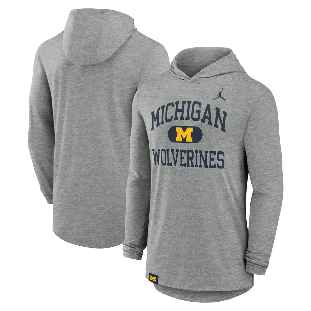 Men's Jordan Brand Heather Gray Michigan Wolverines Blitz Tri-Blend Dri-FIT Long Sleeve Hoodie T-Shirt