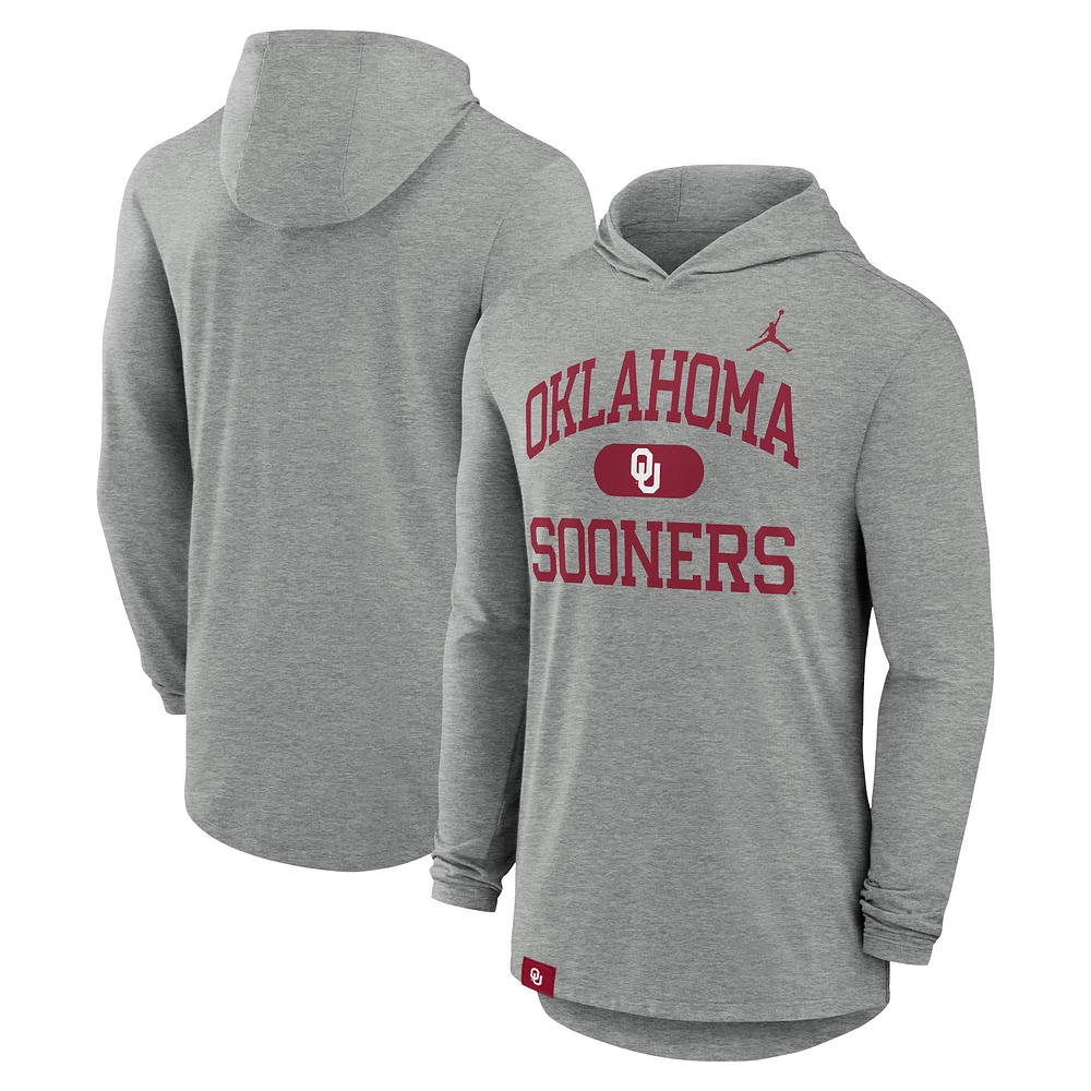 Men's Jordan Brand Heather Gray Oklahoma Sooners Blitz Tri-Blend Dri-FIT Long Sleeve Hoodie T-Shirt