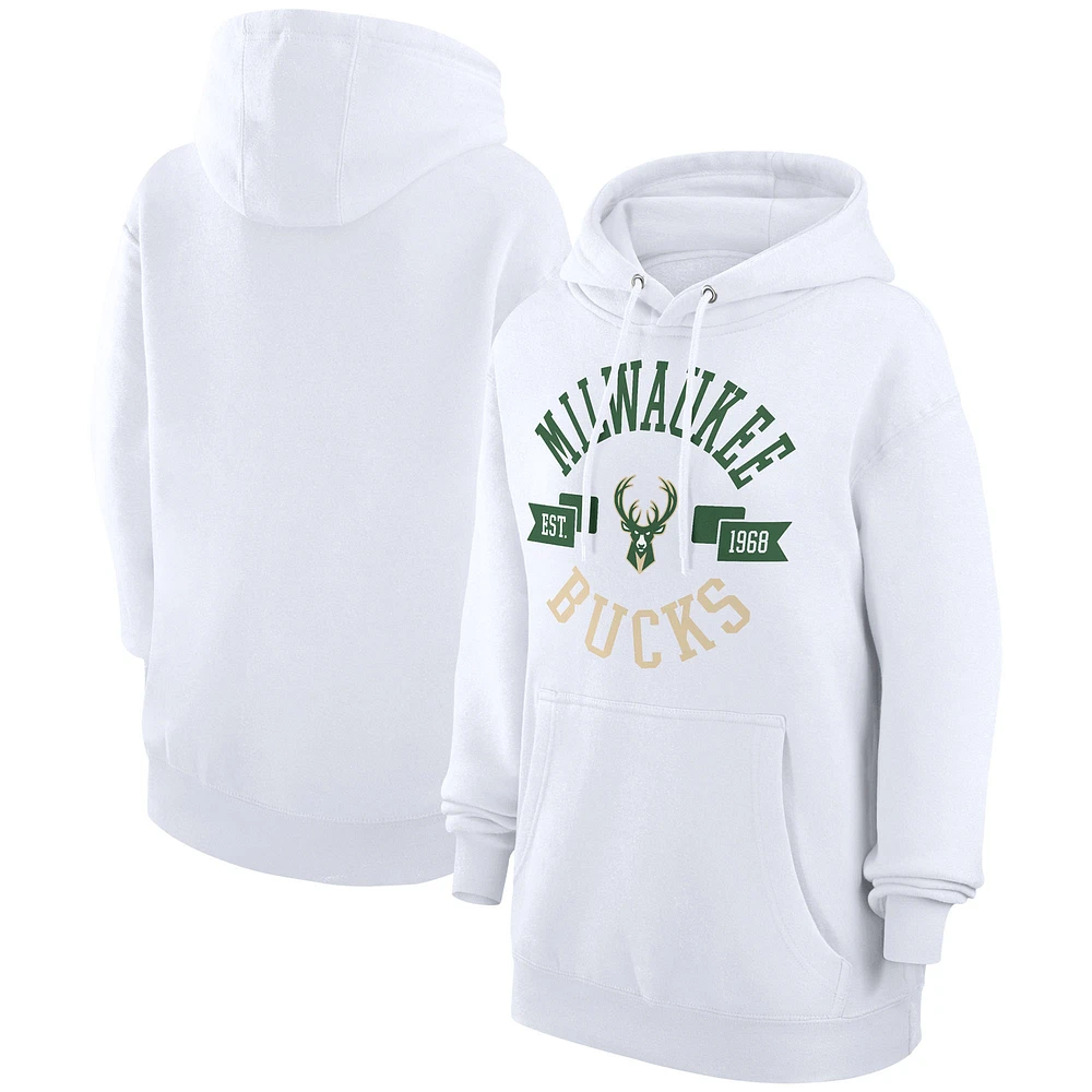 Women's G-III 4Her by Carl Banks White Milwaukee Bucks City Pullover Hoodie