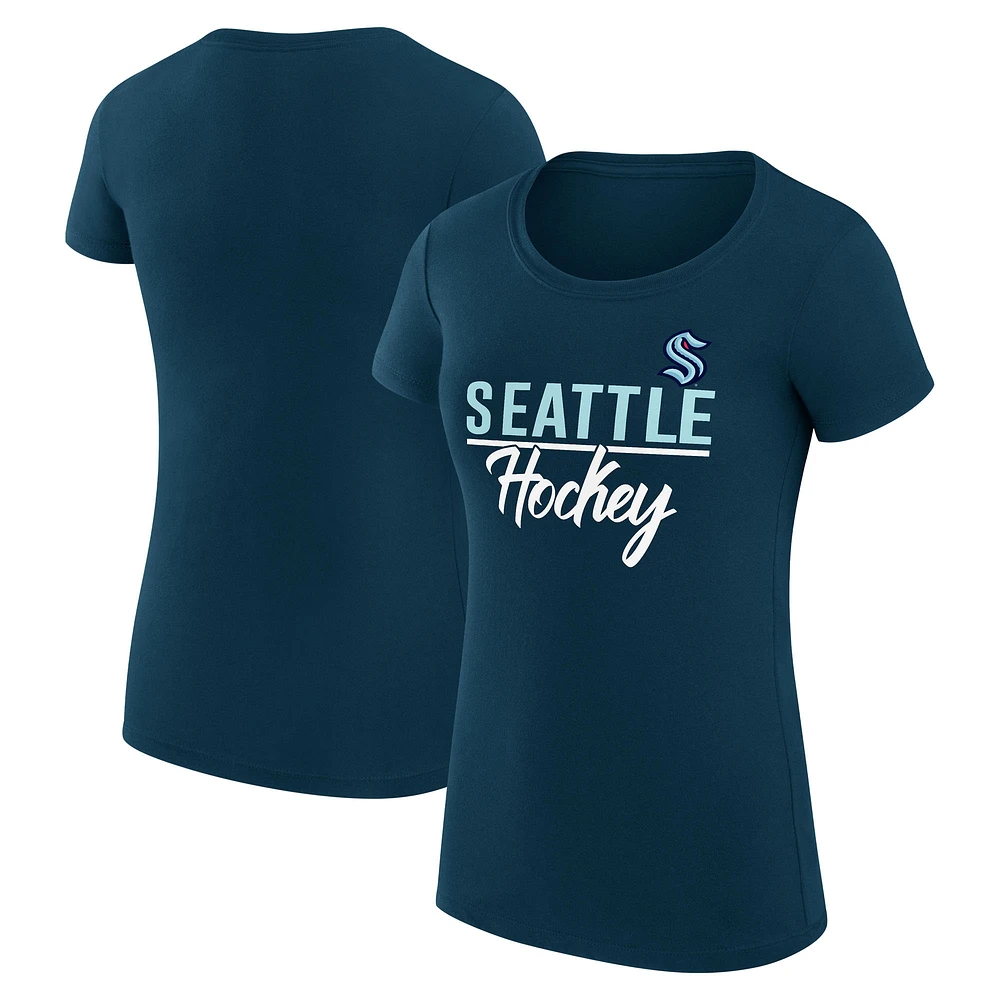 Women's G-III 4Her by Carl Banks Navy Seattle Kraken Super-Slim Fit Lightweight Team Sport T-Shirt