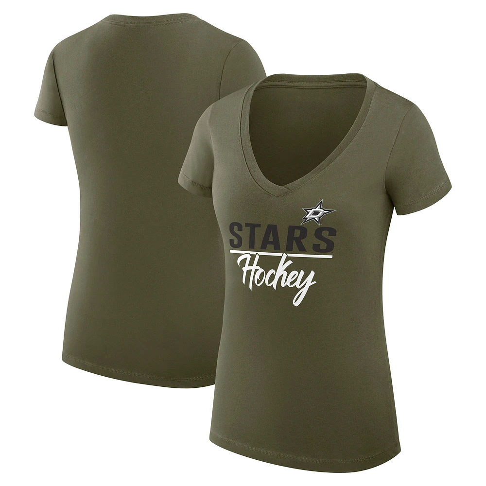 Women's G-III 4Her by Carl Banks Olive Dallas Stars Super-Slim Fit Lightweight Team Sport V-Neck T-Shirt