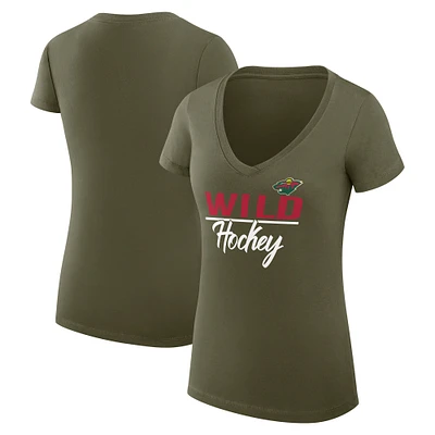 Women's G-III 4Her by Carl Banks Olive Minnesota Wild Super-Slim Fit Lightweight Team Sport V-Neck T-Shirt
