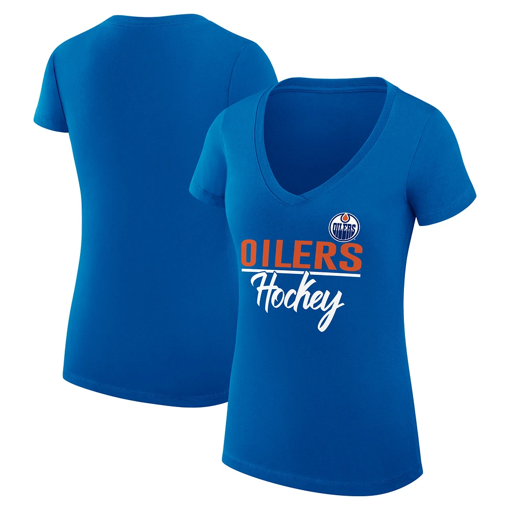 Women's G-III 4Her by Carl Banks Royal Edmonton Oilers Super-Slim Fit Lightweight Team Sport V-Neck T-Shirt