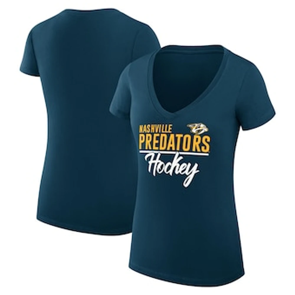 Women's G-III 4Her by Carl Banks Navy Nashville Predators Super-Slim Fit Lightweight Graphic T-Shirt
