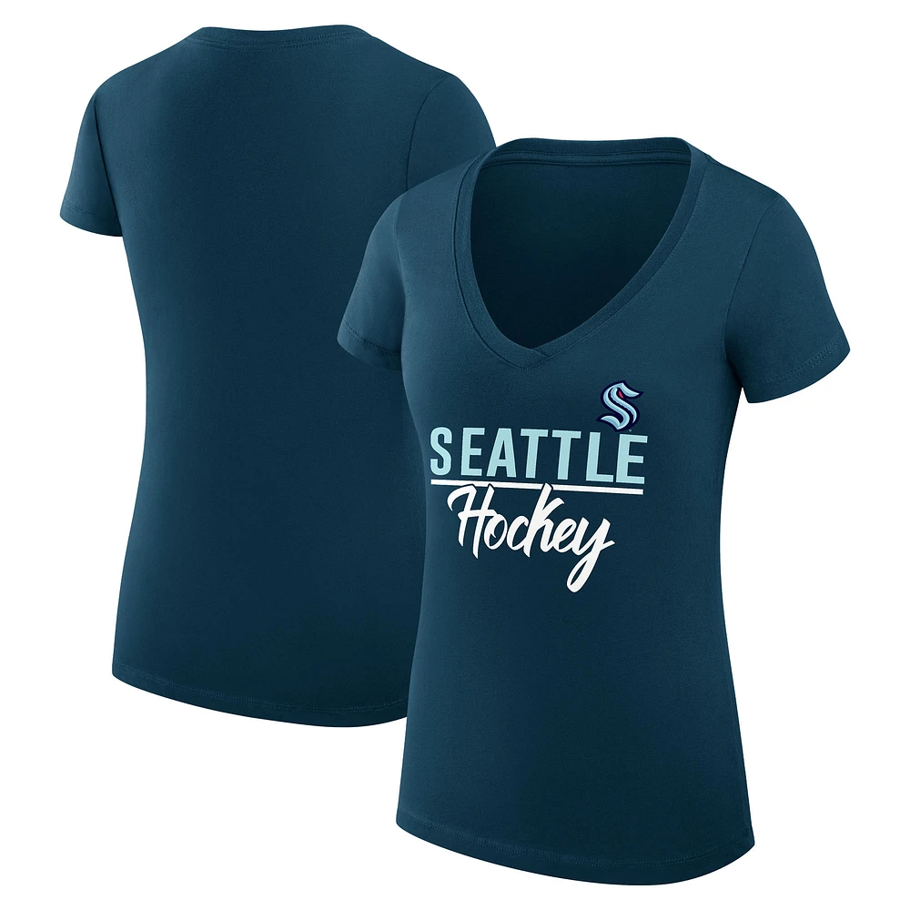 Women's G-III 4Her by Carl Banks Navy Seattle Kraken Super-Slim Fit Lightweight Graphic T-Shirt