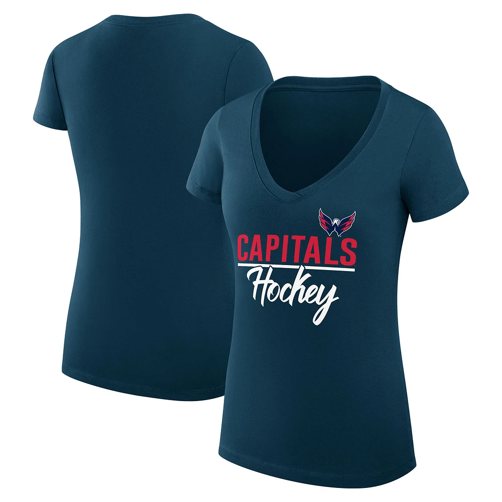 Women's G-III 4Her by Carl Banks Navy Washington Capitals Super-Slim Fit Lightweight Graphic T-Shirt