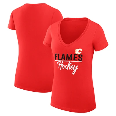 Women's G-III 4Her by Carl Banks Red Calgary Flames Super-Slim Fit Lightweight Graphic V-Neck T-Shirt