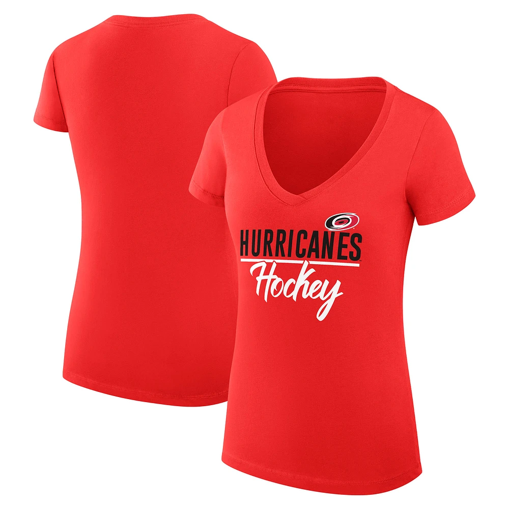 Women's G-III 4Her by Carl Banks Red Carolina Hurricanes Super-Slim Fit Lightweight Graphic V-Neck T-Shirt