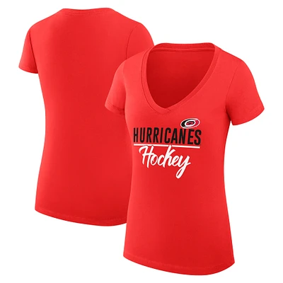 Women's G-III 4Her by Carl Banks Red Carolina Hurricanes Super-Slim Fit Lightweight Graphic V-Neck T-Shirt