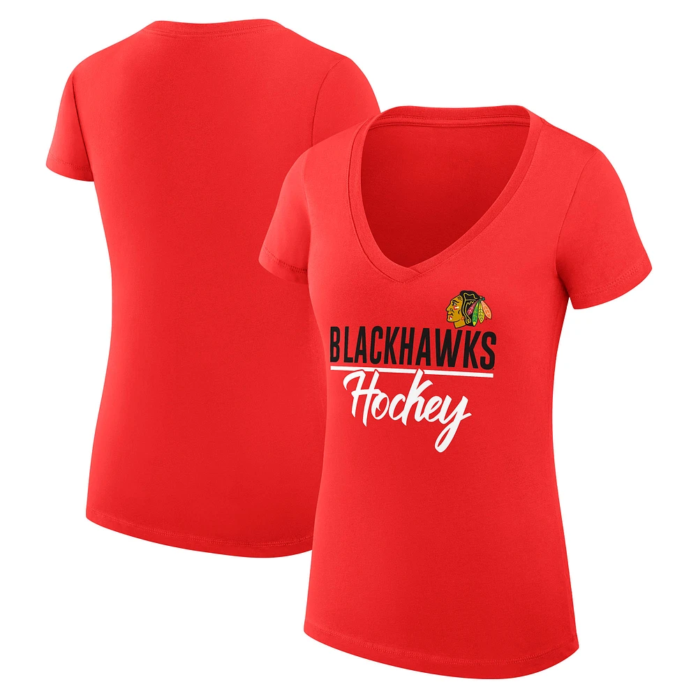 Women's G-III 4Her by Carl Banks Red Chicago Blackhawks Super-Slim Fit Lightweight Graphic V-Neck T-Shirt
