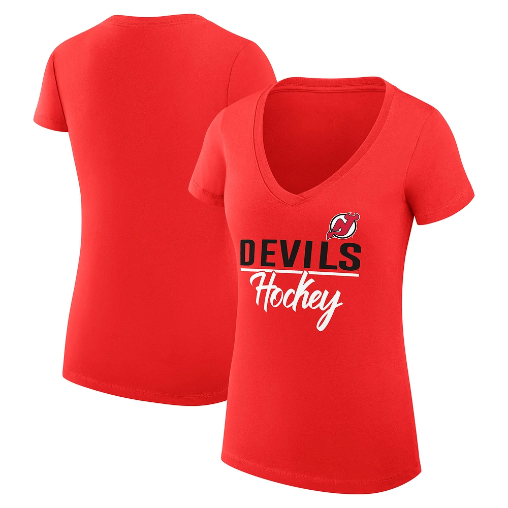 Women's G-III 4Her by Carl Banks Red New Jersey Devils Super-Slim Fit Lightweight Graphic V-Neck T-Shirt
