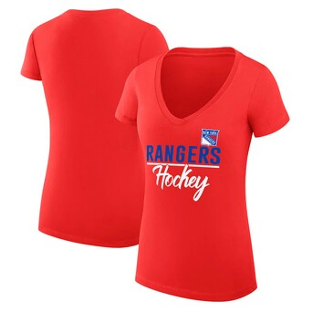 Women's G-III 4Her by Carl Banks Red New York Rangers Super-Slim Fit Lightweight Graphic V-Neck T-Shirt