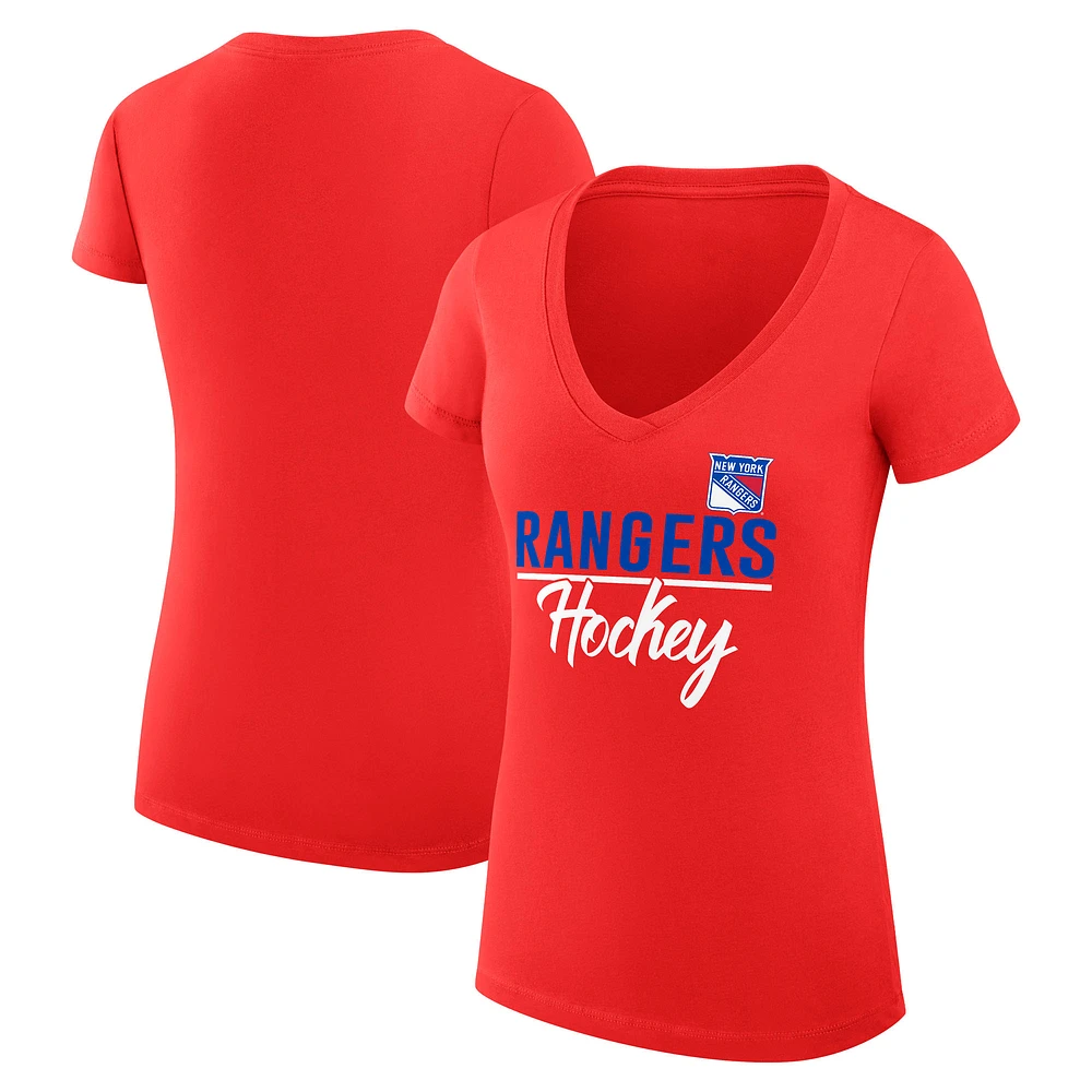Women's G-III 4Her by Carl Banks Red New York Rangers Super-Slim Fit Lightweight Graphic V-Neck T-Shirt